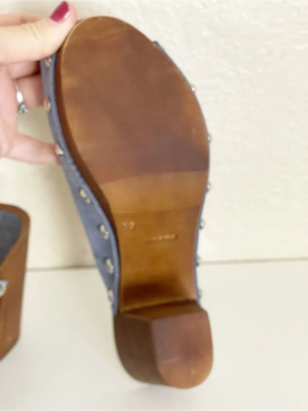 Sandro Rosi Made in Italy Blue Suede leather Studded Wooden Clogs 39 - Picture 7 of 10